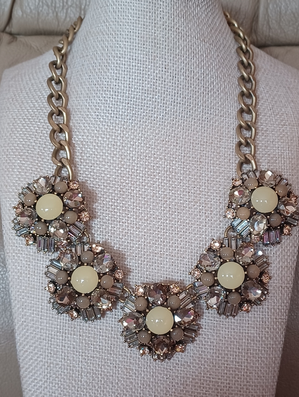 Ann Taylor Bold Faceted Rhinestone Glass Statement Necklace 💛🤎💫